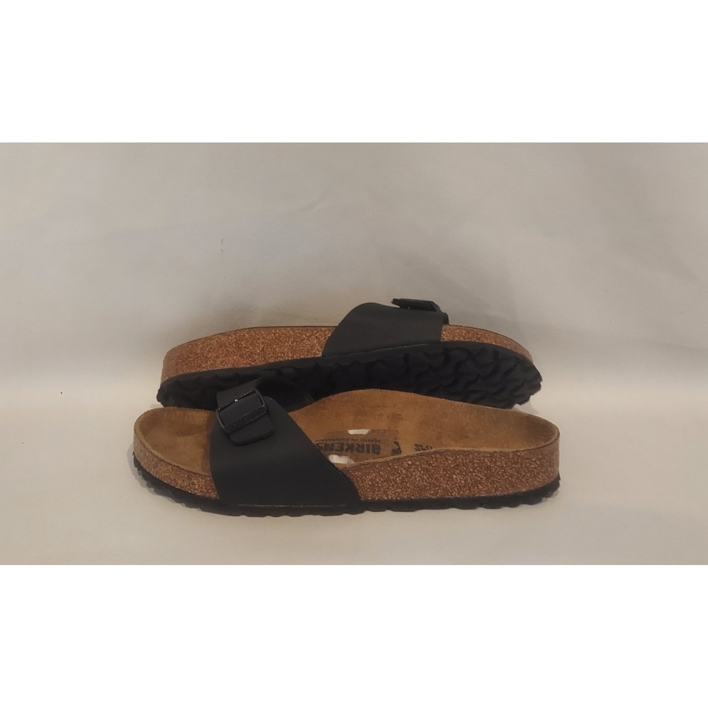 Birkenstock Womens Mens Black Madrid Birko-Flor Slides Sandals Size W/7 M/5